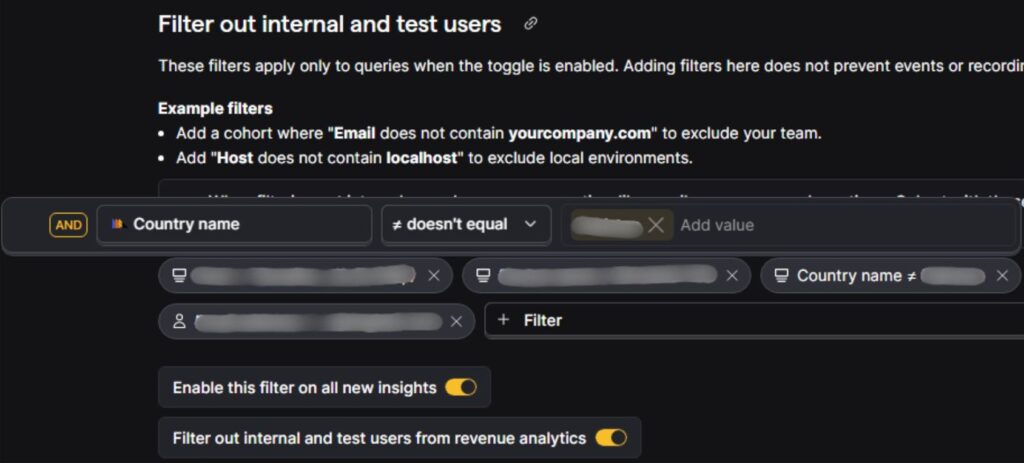 PostHog internal user filtering