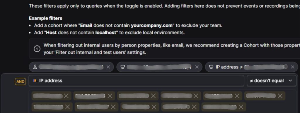 PostHog internal user filtering