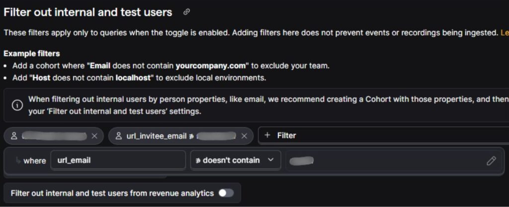 PostHog internal user filtering