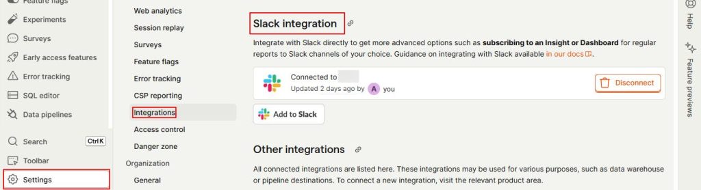 PostHog Slack integration