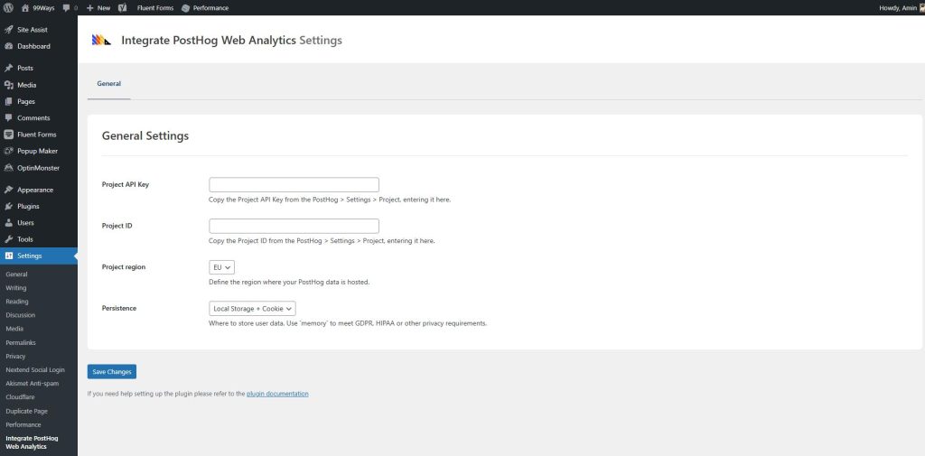 Install PostHog on WordPress
