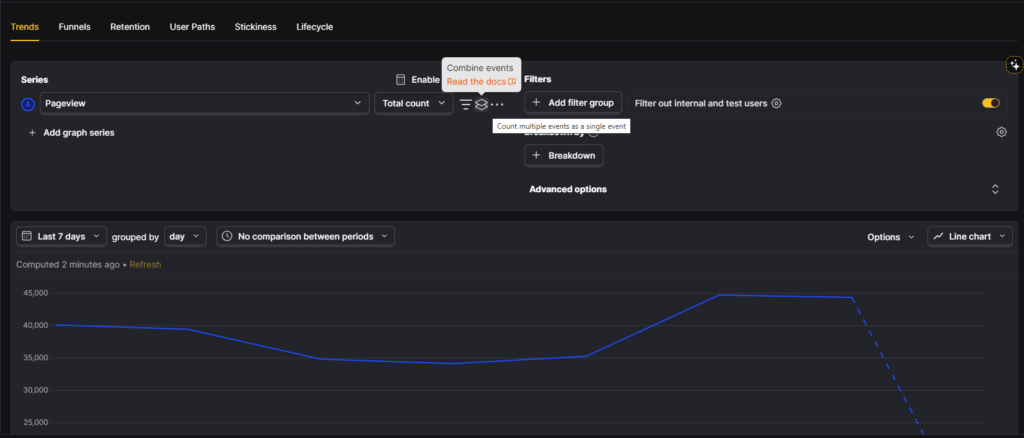 Combine events in PostHog