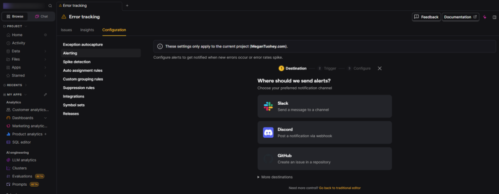 PostHog Error Tracking Alerts