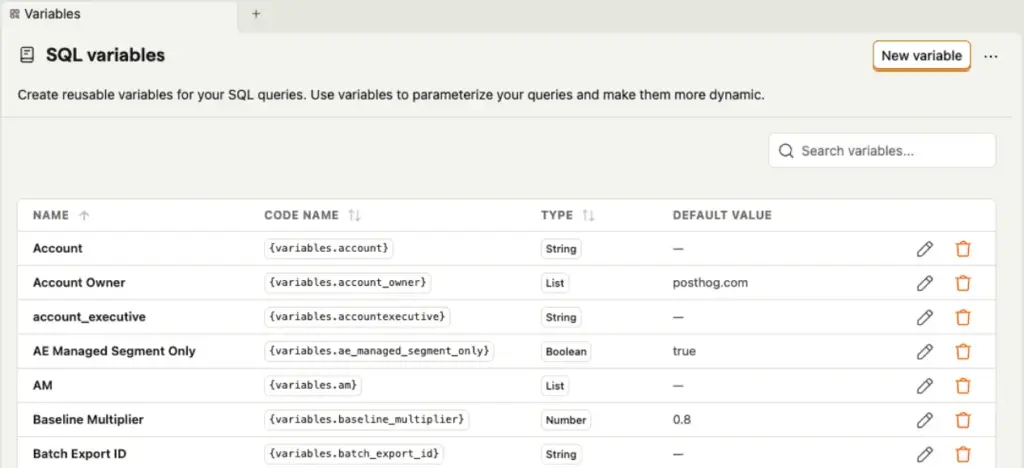 SQL Variables in PostHog