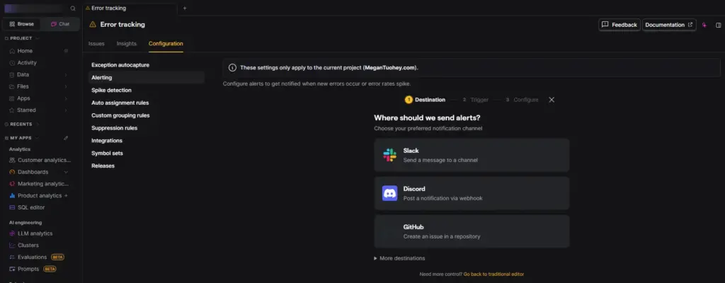 PostHog Error Tracking Alerts